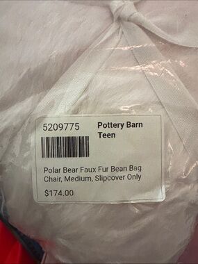 Pottery Barn Teen Polar Bear Faux Fur Bean Bag Slipcover - Off-White